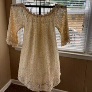 Umgee On/Off the Shoulder Ivory Lace Lined Dress Size Small
